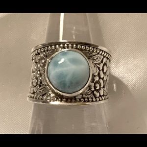 Larimar Gemstone Ring Set In 925 Sterling Silver